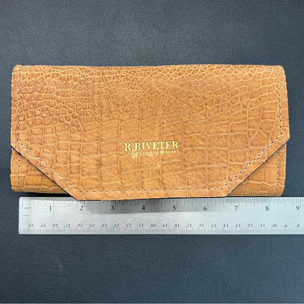 R. Riveter Handmade Tan Crocodile Embossed Clutch